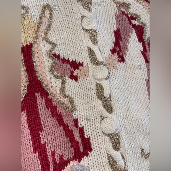 Vtg Stitches In Time QVC 2XL Embellished Cardigan Sweater Angels Peace Love Hope - Picture 11 of 13